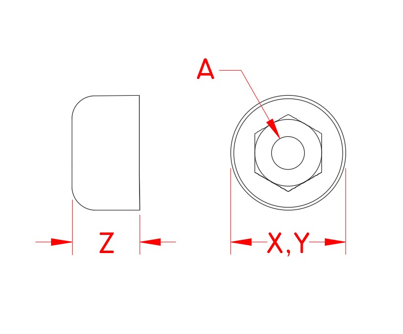 Stainless Steel Cover Nut Set, S0307-UN07-R, S0307-UN07-L, Line Drawing